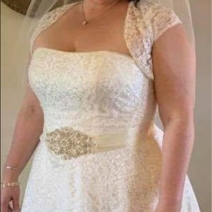 Wedding dress, sash, Size 18 from David’s Bridal